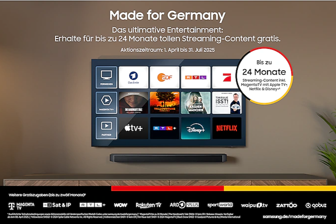 Smart-TV-Menü mit Streamingdiensten und Apps auf dem OLED-Bildschirm
