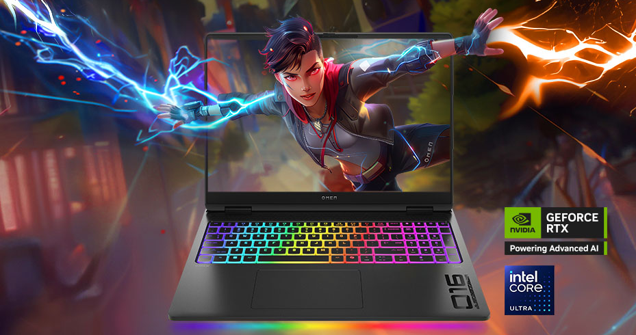 Spielszene mit hoher Grafikleistung auf dem Laptop-Display, Charaktere in Action-Umgebung
