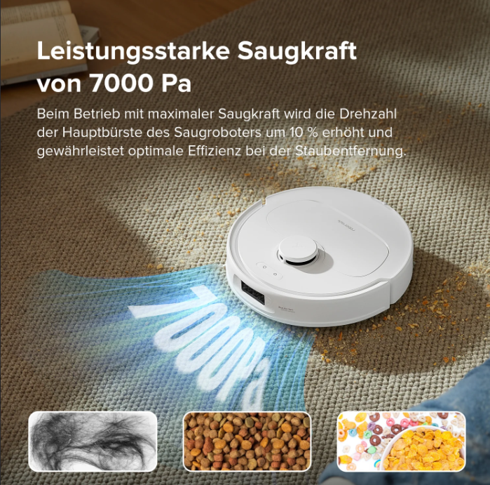 Saugroboter erkennt Teppiche und passt automatisch die Saugkraft an, visuelle Darstellung
