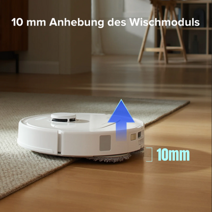 Saugroboter umfährt präzise Hindernisse mit 3D-Erkennung, visuell durch Pfeile dargestellt
